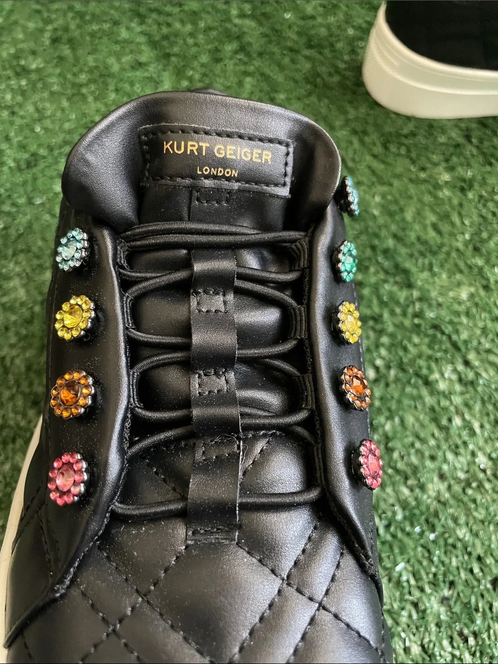 Kurt Geiger London Kids Mini Liviah Quilt Sneakers size 4 Black Floral Gems
